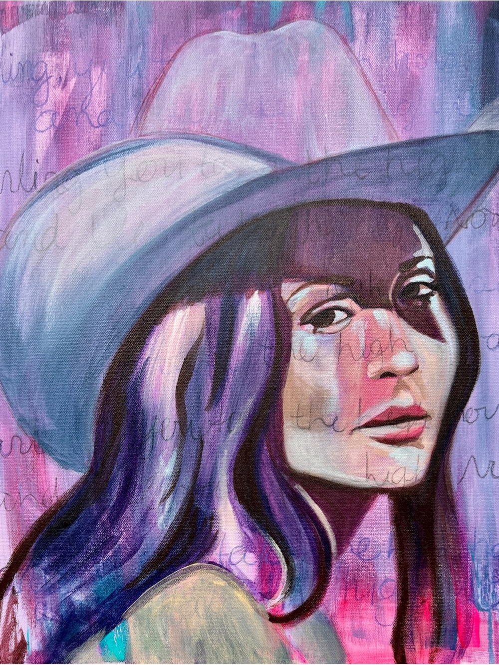 Contemporary Portrait Wall Art - Purple & Pink Cowgirl Kacey Musgraves